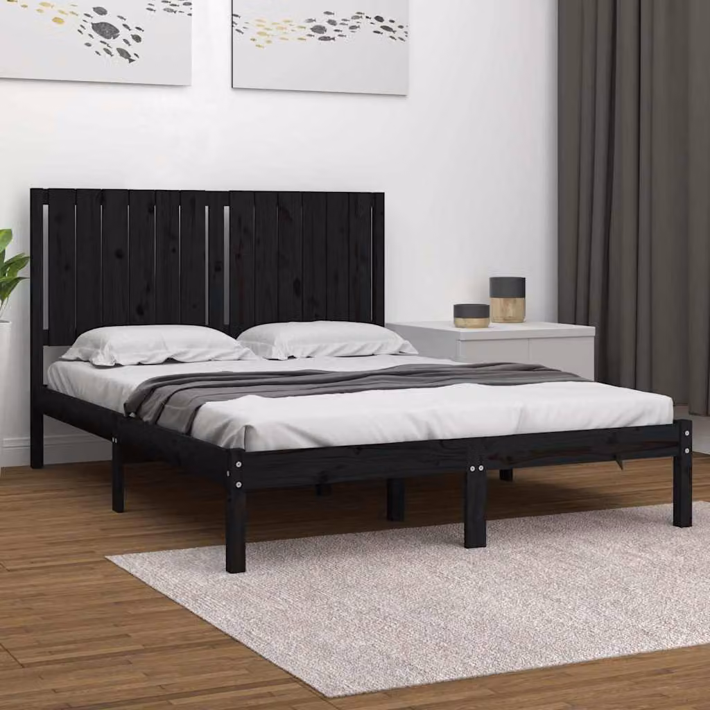 vidaXL Giroletto Nero in Legno Massello di Pino L: 140 cm, P: 190 cm – 1