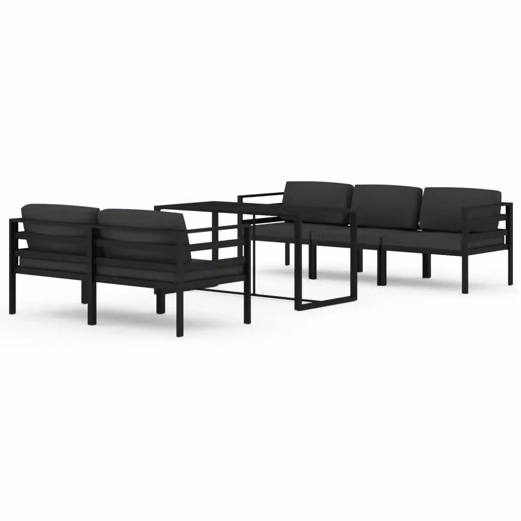 Set da giardino moderno vidaXL composto da 6 pezzi con divano a L, tavolino da caffè e cuscini in antracite con struttura in alluminio verniciato a polvere – 2