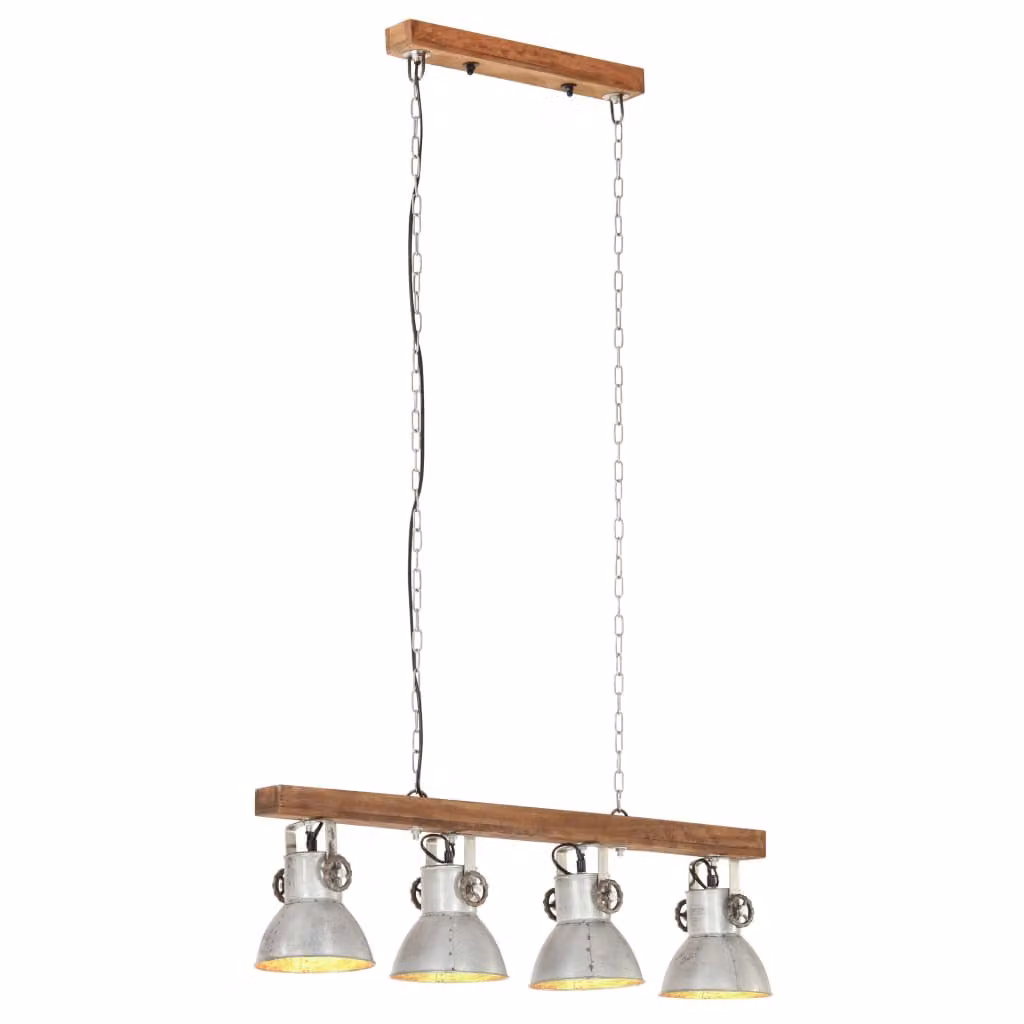 Lampada da soffitto in stile industriale argento E27 in legno di mango