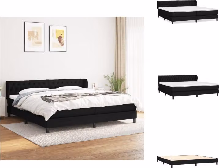 vidaXL Letto a molle con materasso nero 200x200 cm in tessuto - Letti e strutture letto