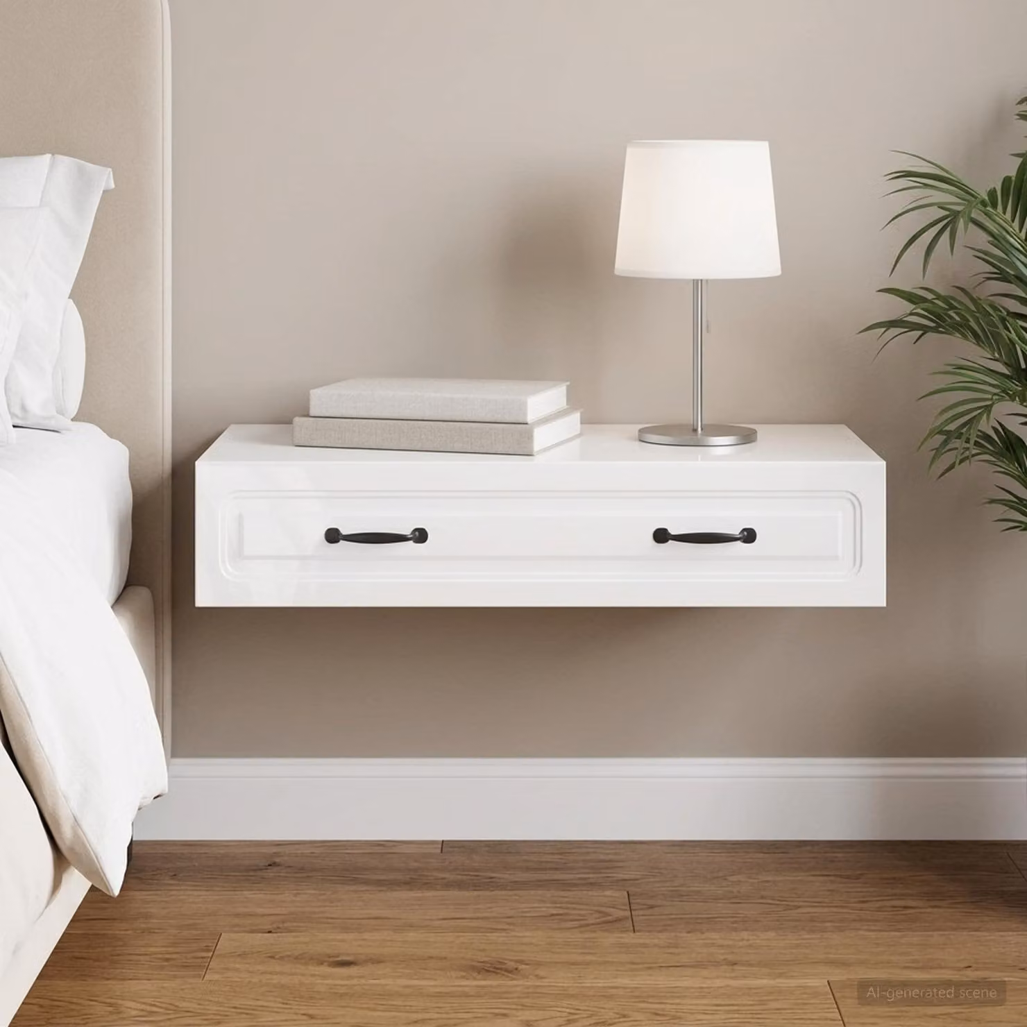 vidaXL Tavolino da parete moderno bianco lucido L: 87,5 cm, P: 34,5 cm, H: 17 cm