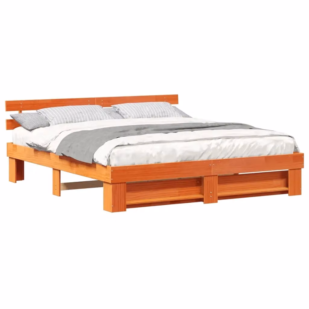 Struttura del letto moderna vidaXL in pino massello marrone 200 x 200 cm – 2