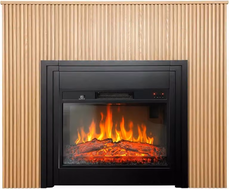 CHEMIN'ARTE - Camino elettrico a pavimento Ambra - Effetto fiamma LED - 119x25x94cm - Riscaldatore 2000W Termostato - Telecomando