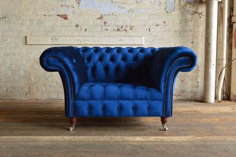 Chesterfield Sessel Fernseh Couch 1 Sitzer Sofa Textil Stoff Couchen Polster #4
