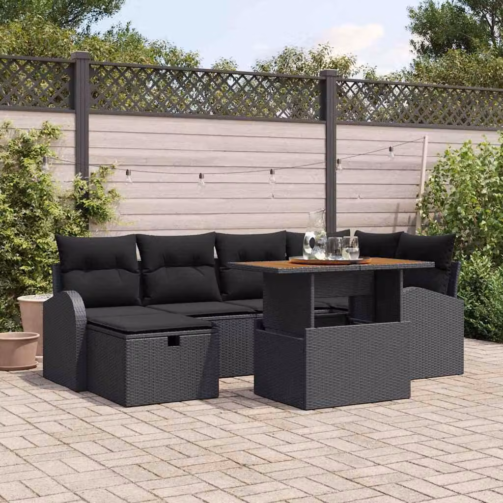 Maison Exclusive - Set da giardino composto da 7 pezzi, divano e poltrone, in rattan sintetico nero