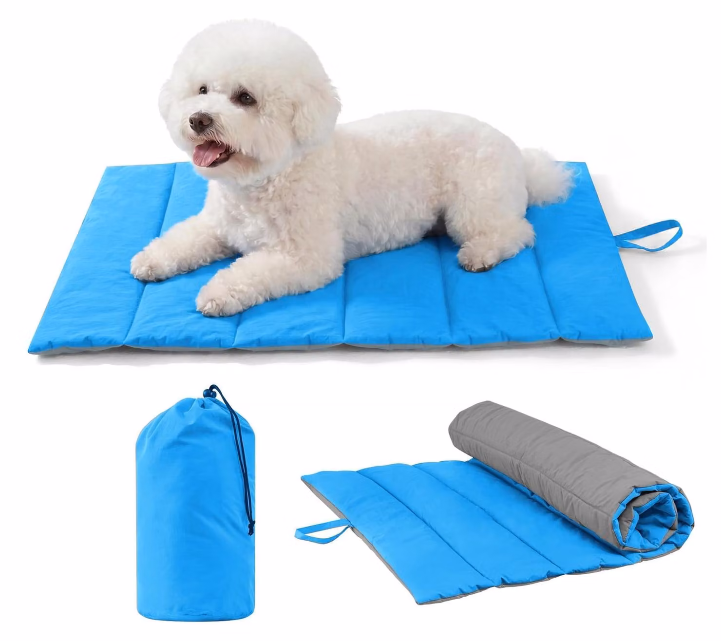 Cuscino per cani da viaggio - Antiscivolo - 76 x 48 cm - Blu e grigio - Per auto e campeggio