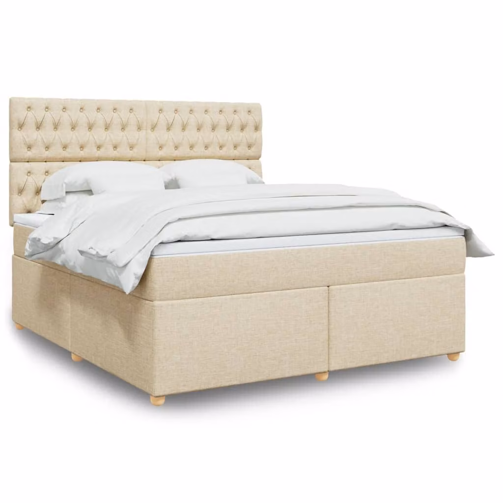 vidaXL Letto Ibrido con Giroletto a Molle e Materasso in Tessuto Beige e Bianco L/P: 180 x 200 cm