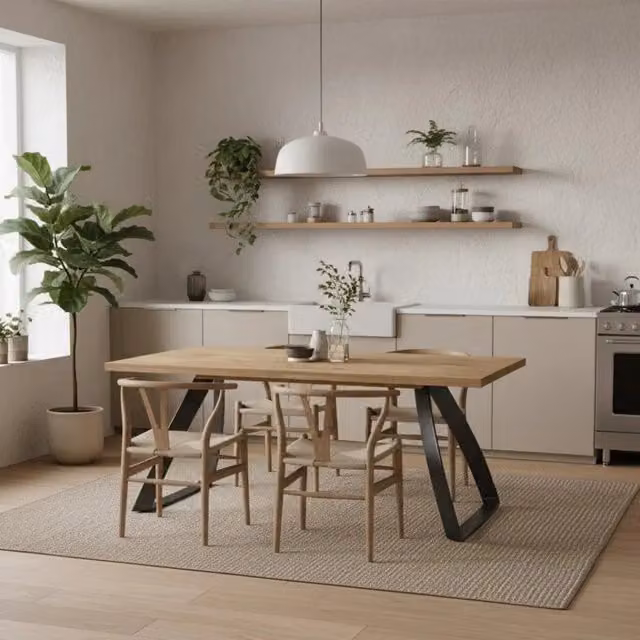 Tavolo da pranzo allungabile Timber Duzzle in legno di rovere naturale e metallo, stile industrial, L: 160-240 cm, P: 90 cm, H: 76 cm – 1