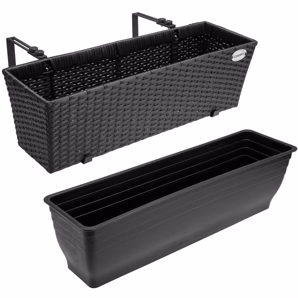 Set di 2 fioriere da balcone Casaria in polyrattan nero L: 60 cm, P: 20 cm, H: 19 cm – 3