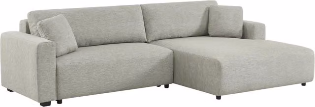 Divano angolare destro convertibile SWEEEK in tessuto grigio con contenitore e coperture rimovibili per il tuo soggiorno