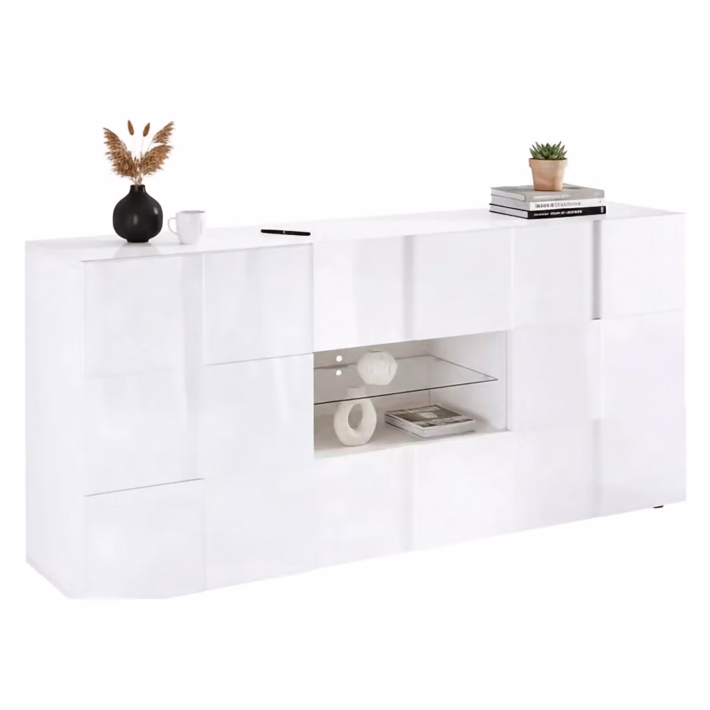Credenza Zerba DMORA, Buffet e Madia moderna per soggiorno o cucina, Bianco lucido, L: 181 cm, P: 43 cm, H: 84 cm – 2