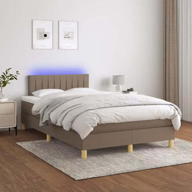 Letto Ibrido con Materasso e Illuminazione LED vidaXL in Tessuto Beige e Grigio L/P/H: 120 x 200 x 203 cm