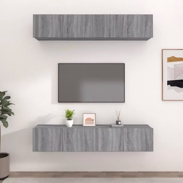 Mobili TV 4 pz-Set di 4 Credenza per TV Grigi Sonoma 80x30x30 cm in Legno Multistrato