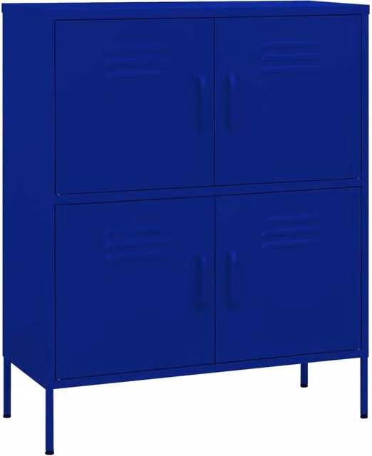 Armadio portaoggetti moderno con 4 ante dimensioni 80 x 35 x 101,5 cm robusto in acciaio blu marino 02_0046827