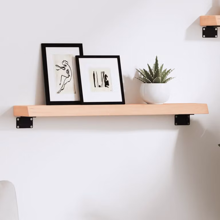 Ripiano a parete vidaXL in legno massello di rovere non trattato, colore marrone, L: 60 cm, P: 10 cm, H: 4 cm