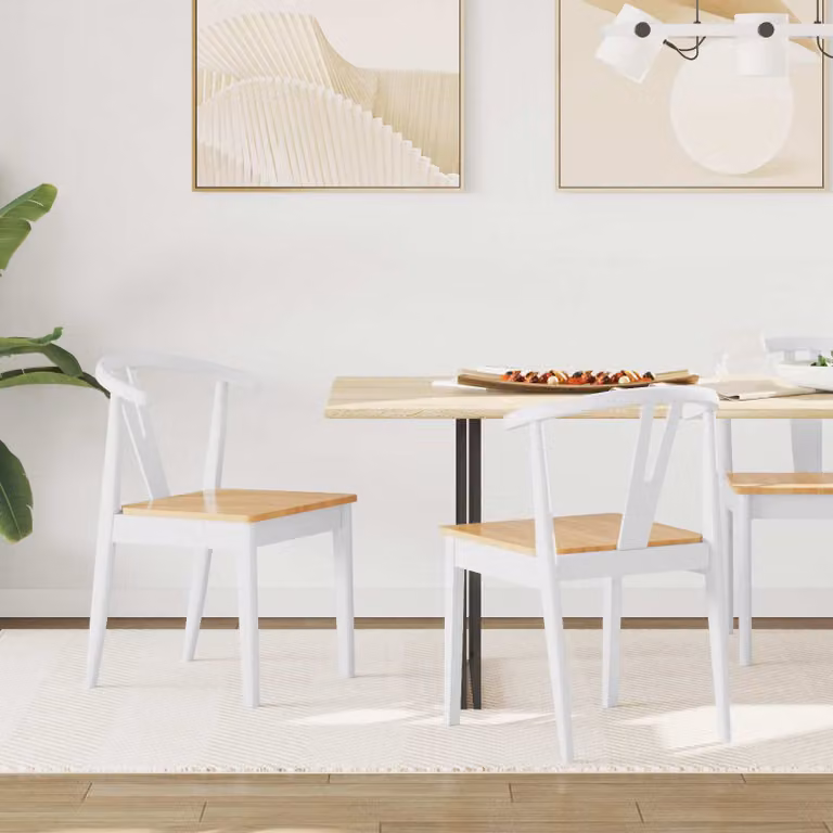 Set di 2 sedie da pranzo vidaXL in legno di gomma bianco e naturale con seduta in tessuto