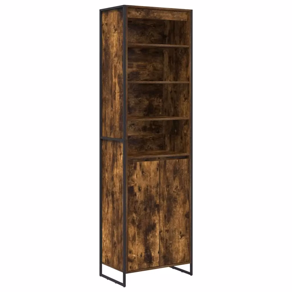 Armadio alto vidaXL in stile industriale in legno e metallo, colore marrone quercia fumosa, con ante a battente e ripiani interni, L: 60 cm, P: 36 cm, H: 200 cm – 2