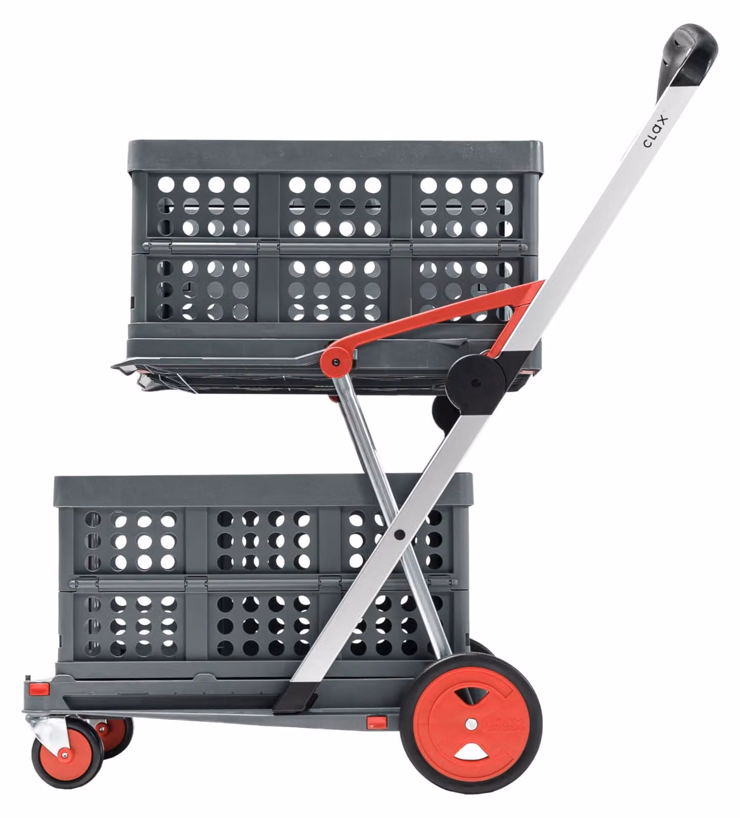Carrello pieghevole | carrello trasportabile | carrello per la spesa | con 2 contenitori pieghevoli | rosso