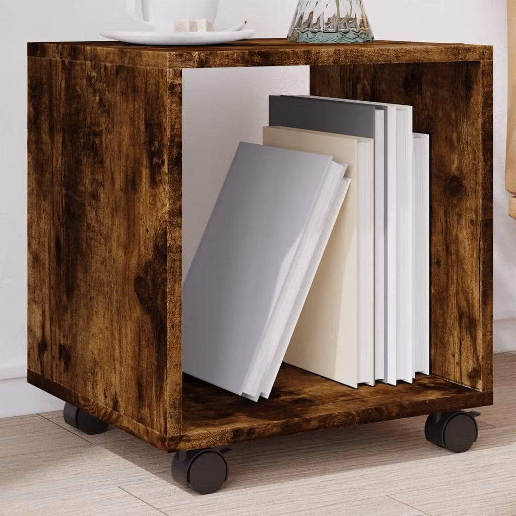 Mobiletto con Ruote vidaXL in Rovere Fumo, Design Moderno in Truciolato, L/P/H: 37 x 33 x 42,5 cm