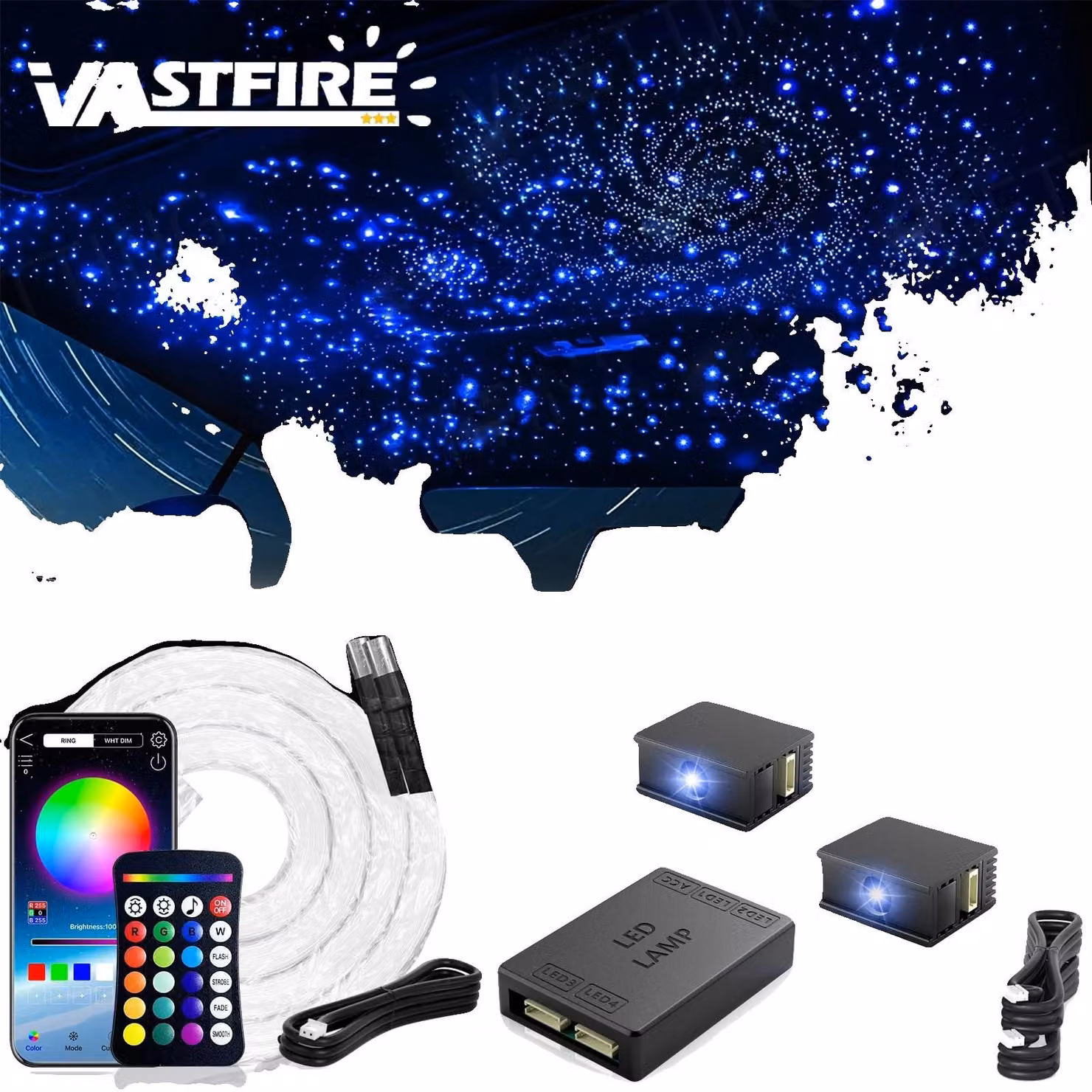 Guide luminose, selezione colori RGBW, installazione flessibile, 600 pezzi da 2 metri