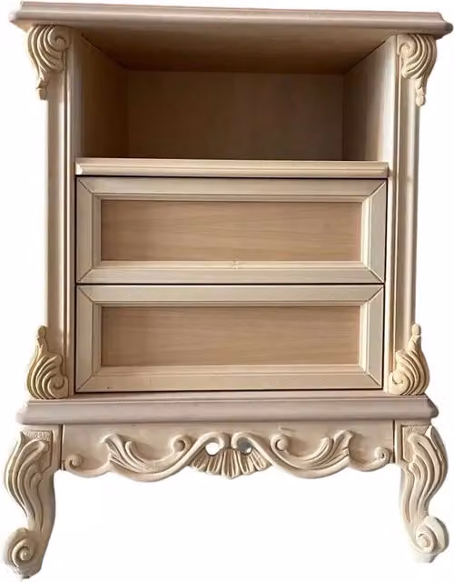Comodino classico barocco con 2 cassetti e 1 vano in legno grezzo Mobili 2G L: 57 cm, P: 42 cm, H: 71 cm – 2