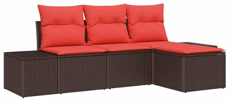 Set da giardino composto da 4 pezzi, in rattan sintetico, color marrone e rosso