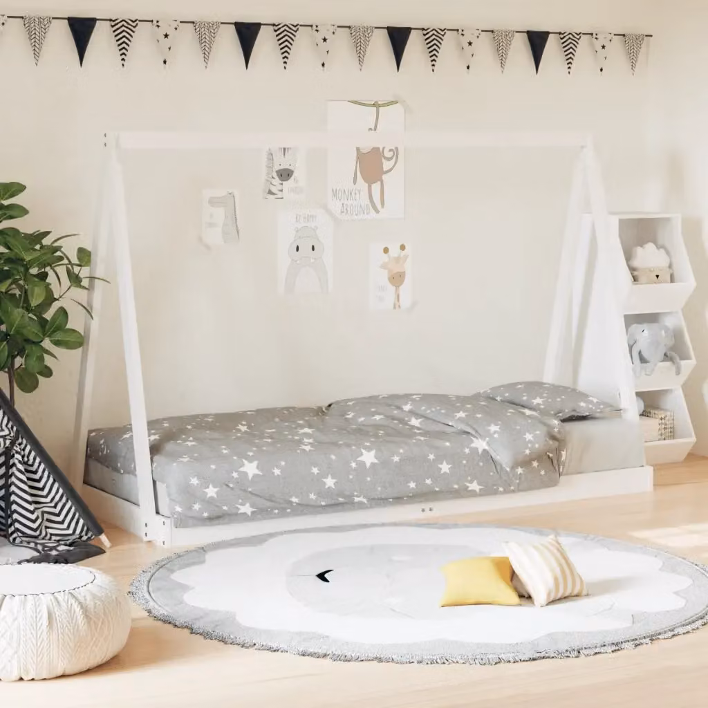 Lettino per bambini in legno massello di pino bianco stile rustico L 80 cm x P 200 cm – 2