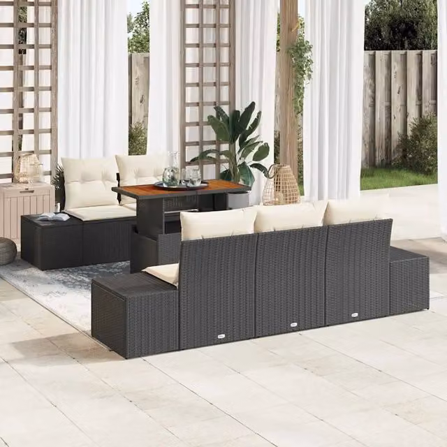 Set Divano da Giardino 6 pz Nero e Crema 3349900