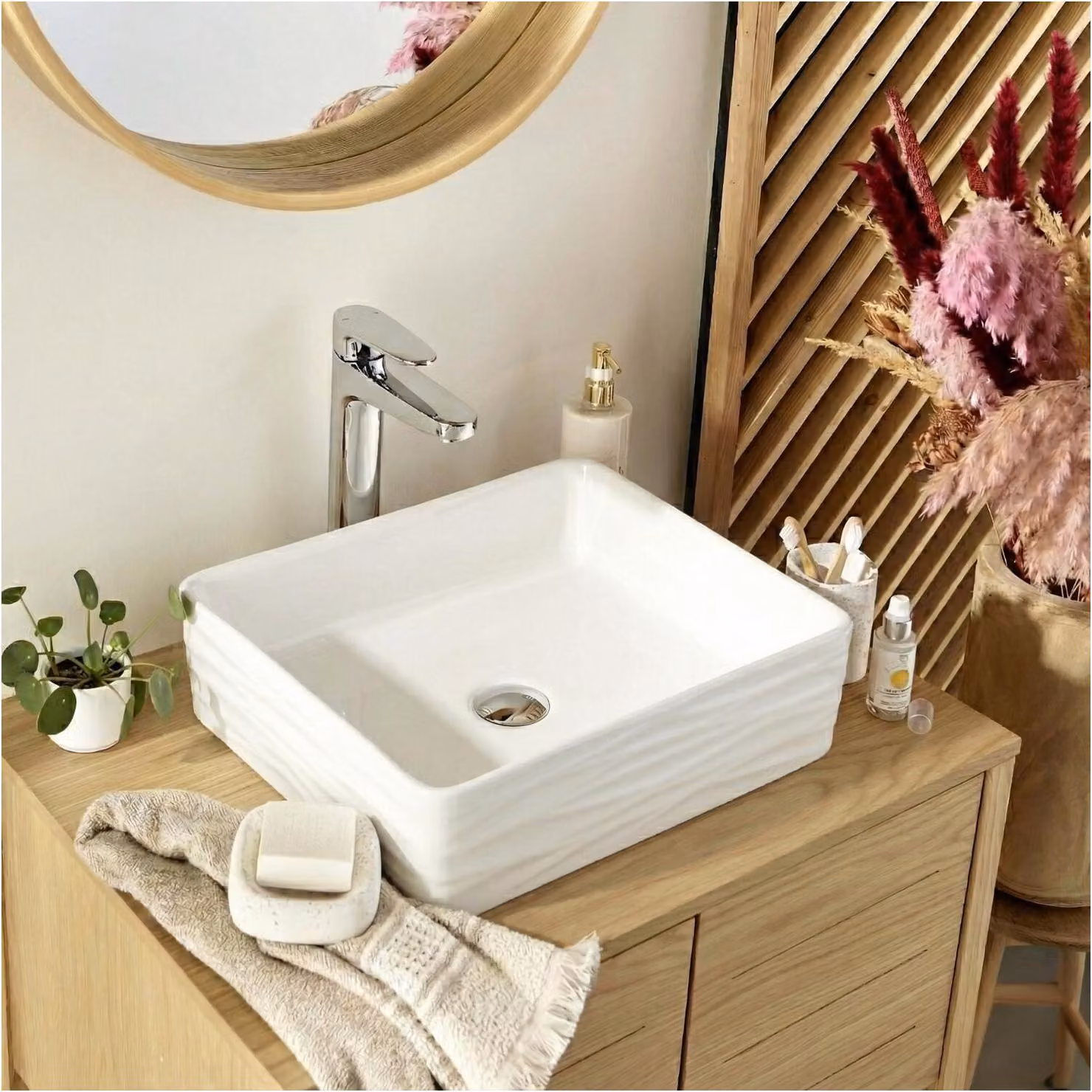 Lavabo da appoggio rettangolare in Vetroceramica SERENA, 47x36cm