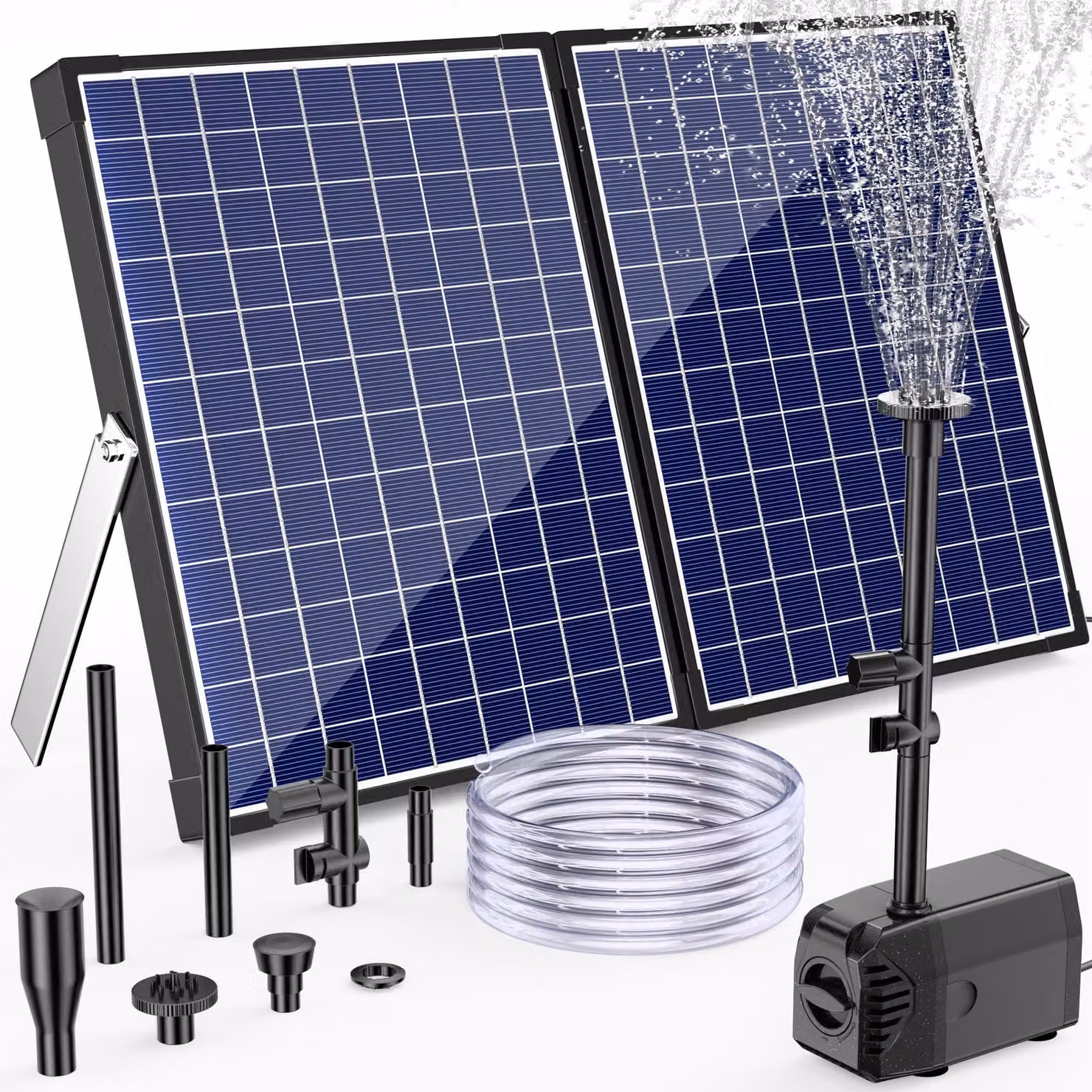 Fontana da giardino a energia solare - Potenza: 35 W - Portata: 1500 litri all'ora - Materiale: ABS - Colore: nero