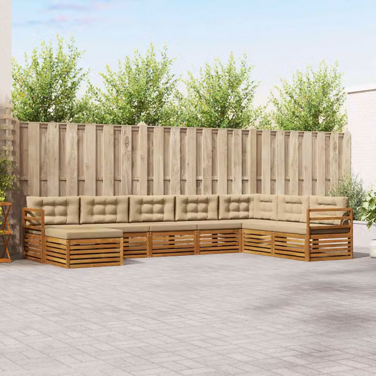 Set di divani da esterno vidaXL 8 pz in legno di acacia con cuscini beige e marrone