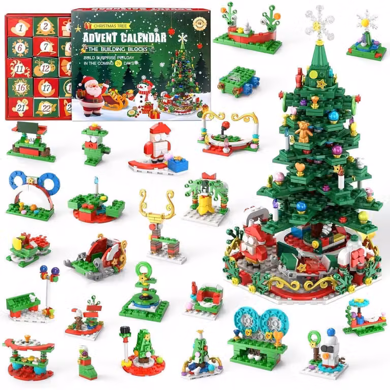 Calendario dell'Avvento 2026: conto alla rovescia per il Natale. 24 giorni, 701 pezzi. Albero di Natale componibile 24-in-1. Blocchi da costruzione, giocattolo per bambini, decorazione