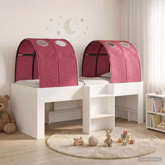 Letto con Tunnel 3 pz Bianco e Rosso Legno ingegnerizzato 3423549