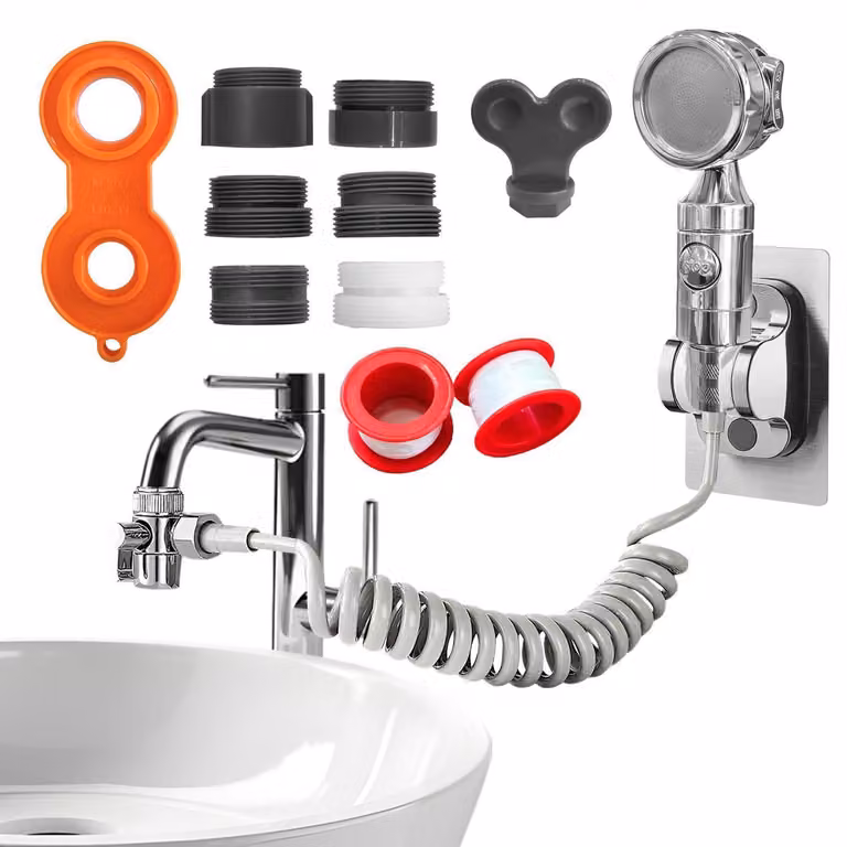 Rubinetto da lavabo con sistema di interruzione del flusso dell'acqua, tubo da 3 metri e supporto