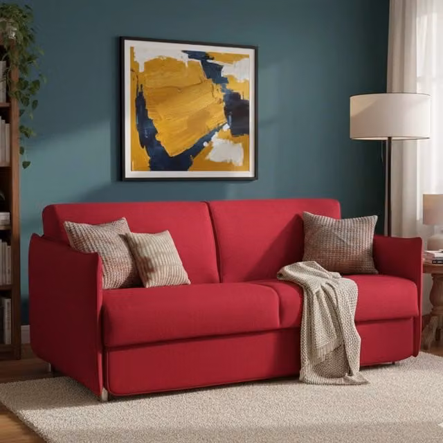 Divano Letto 2 Posti Trovo Made in Italy con Coperture Sfoderabili e Seduta Alzabile, Rosso, L: 180 cm, P: 95 cm – 1
