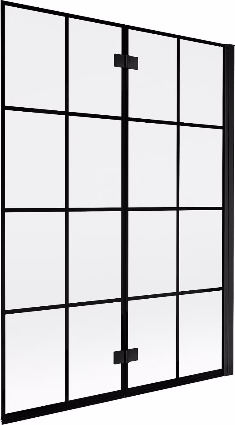 Mexen Mist paratia per vasca da bagno a 2 ante destra 130 x 150 cm, griglia nera, nero - 8A9-130-002-70-77-P