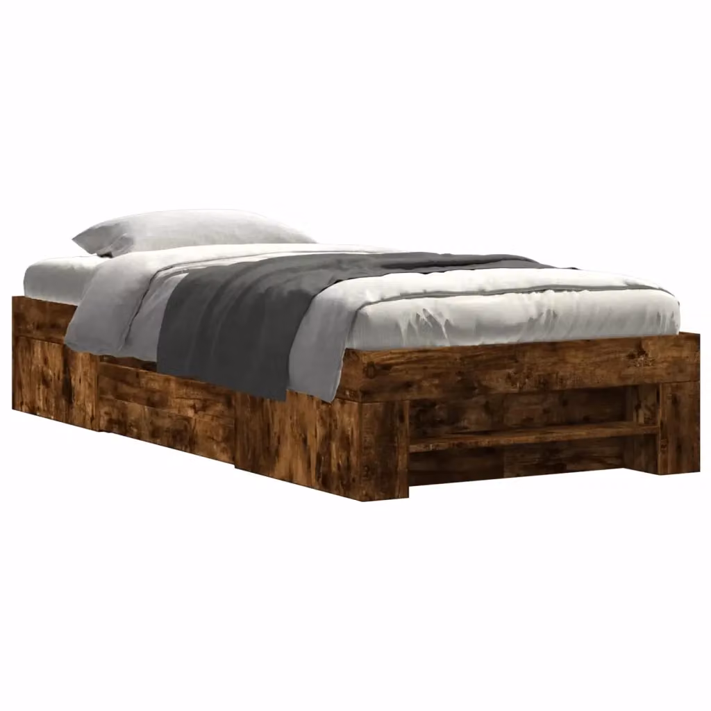 Letto moderno vidaXL con contenitore e cassetti in rovere fumo, L/P/H: 200 x 80 x 83 cm – 2