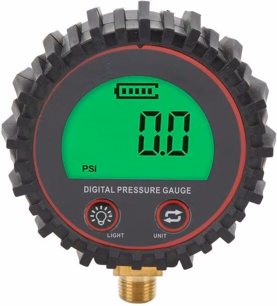 Manometro digitale con ampio display LCD, realizzato in ABS/rame, con intervallo di misurazione regolabile da 3 a 255 PSI