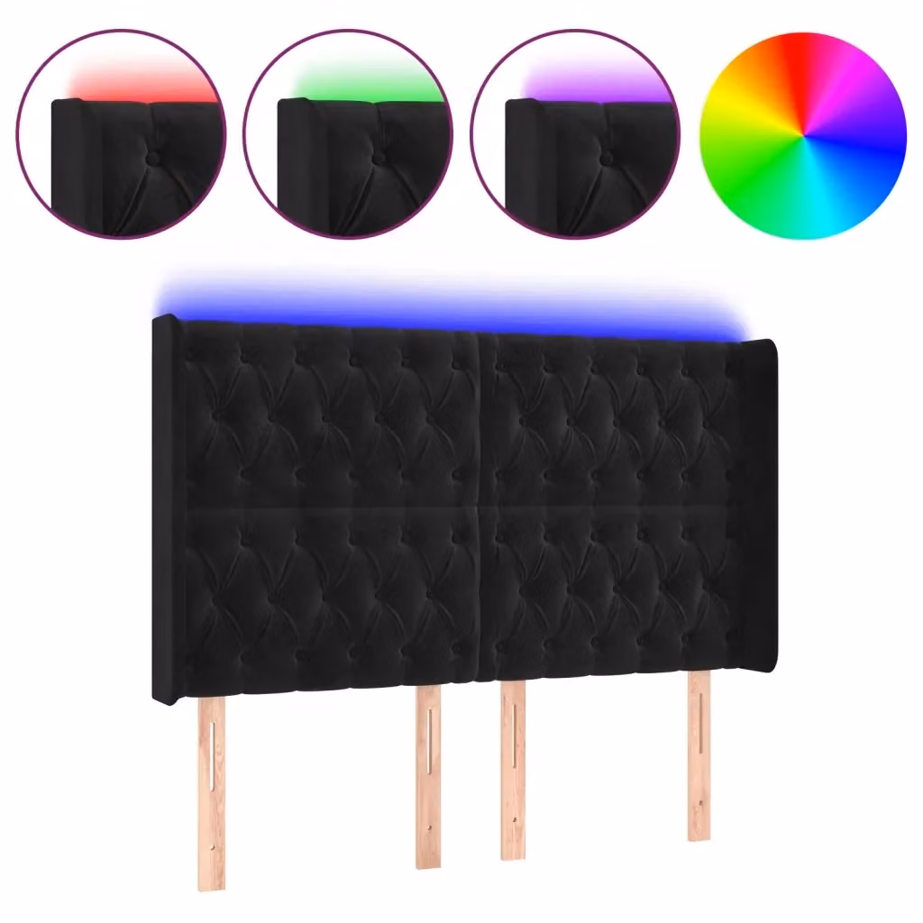 Testiera con LED e porta USB vidaXL in velluto nero L: 163 cm, P: 16 cm, H: 118/128 cm – 2