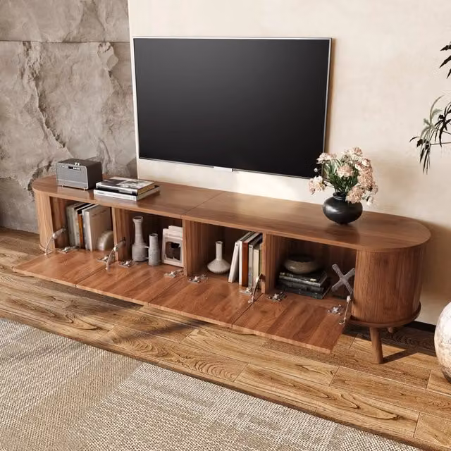 Desviae Mobile porta TV con quattro ante a ribalta e maniglie dorate in MDF e pannello truciolare color noce 180 × 38 × 47 cm