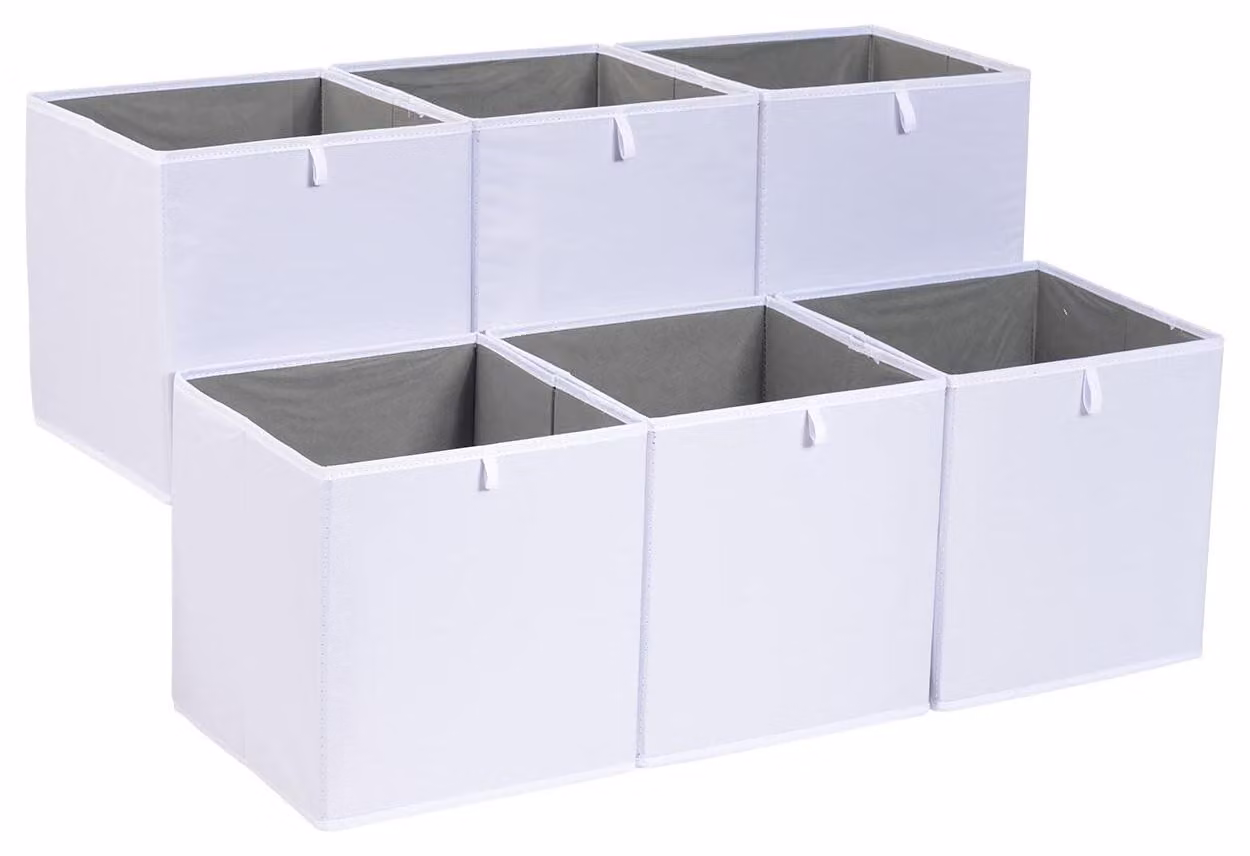 A. Elementari: Cubi contenitori pieghevoli in tessuto, dimensioni 26,7 x 26,7 x 28 cm