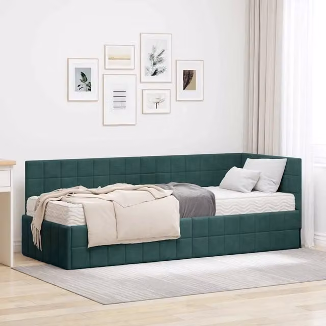 Struttura Letto Angolare con Materasso 2 pz-Giroletto con materasso Verde Velluto 983210