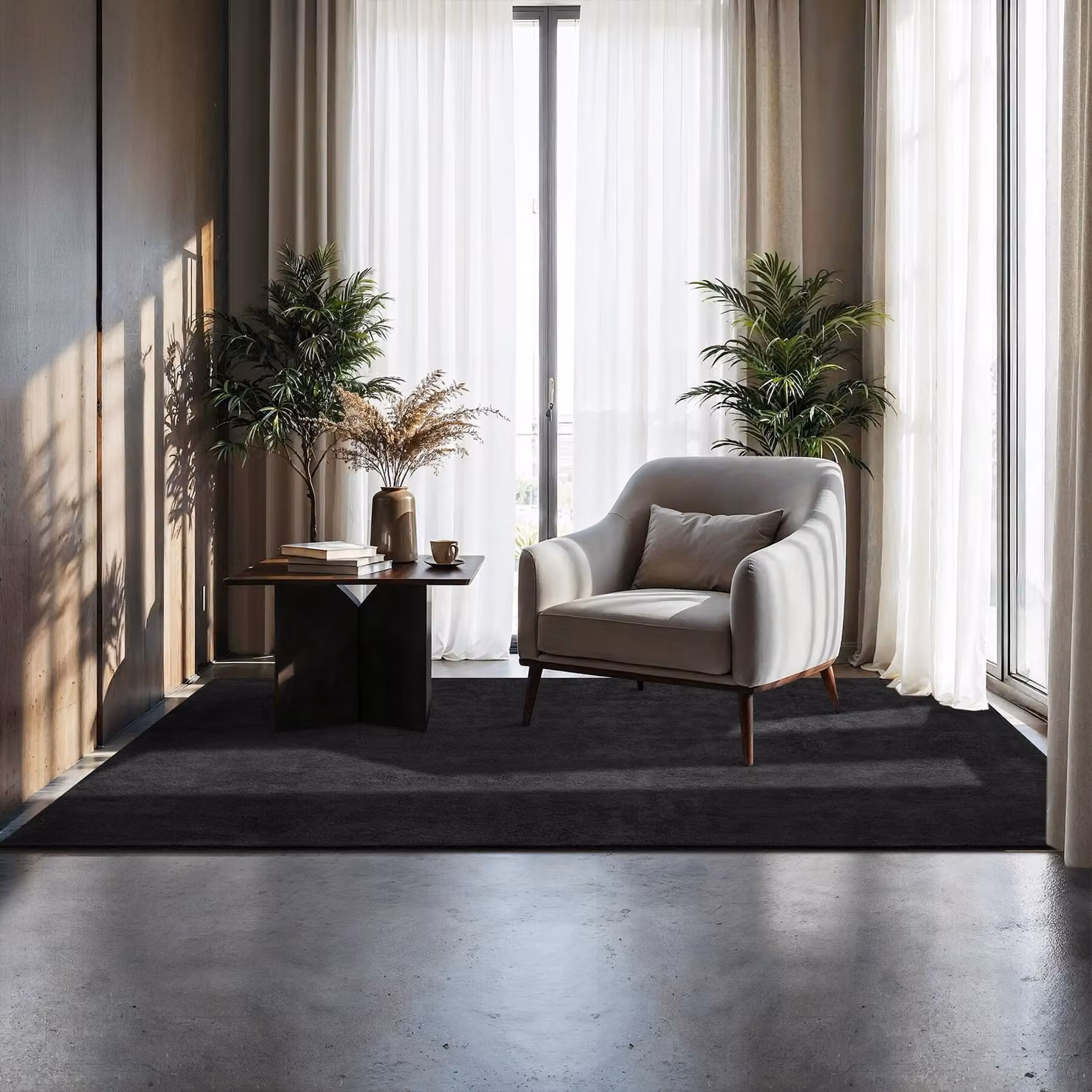 Tappeto rettangolare moderno tectake in poliestere nero, lavabile e antiscivolo, L: 120 cm, P: 170 cm – 2