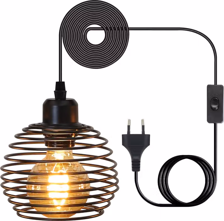 ZMH Lampada a sospensione Vintage Lampada da tavolo industriale - Nero 1,5M Lampada a sospensione con interruttore Spina E27 Presa lampada retrò 1fla Max.60W
