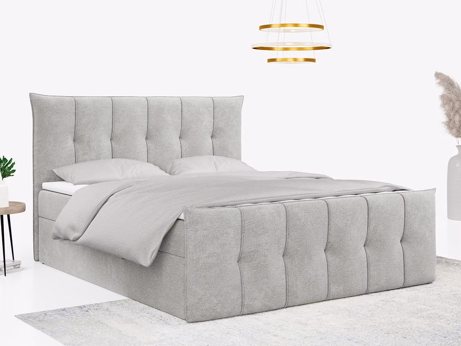 Letto boxspring con pediera e 2 cassetti - PREMIUM-11 - 180x200 cm - Grigio chiaro - H3
