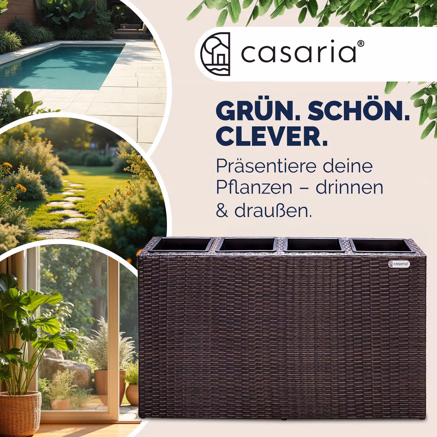 Fioriera da esterno Casaria in polyrattan marrone L: 95 cm, P: 27 cm, H: 60 cm – 3