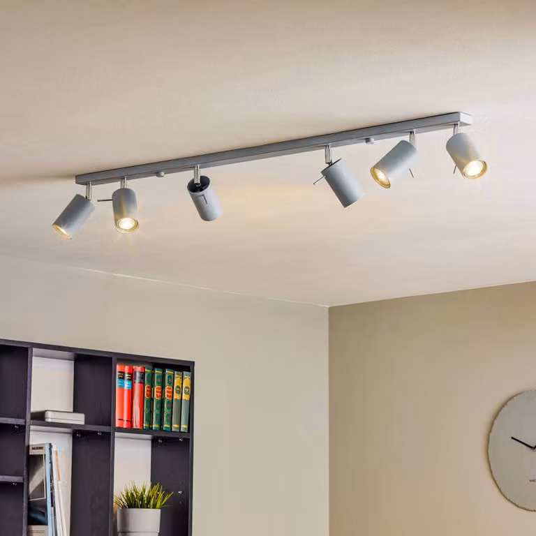Faretto da soffitto Round, grigio, 6 luci lineari Round SOLLUX LIGHTING, dimmerabile, Alluminio / Grigio / Zincato, Soggiorno / Sala da pranzo, Metallo, Moderno
