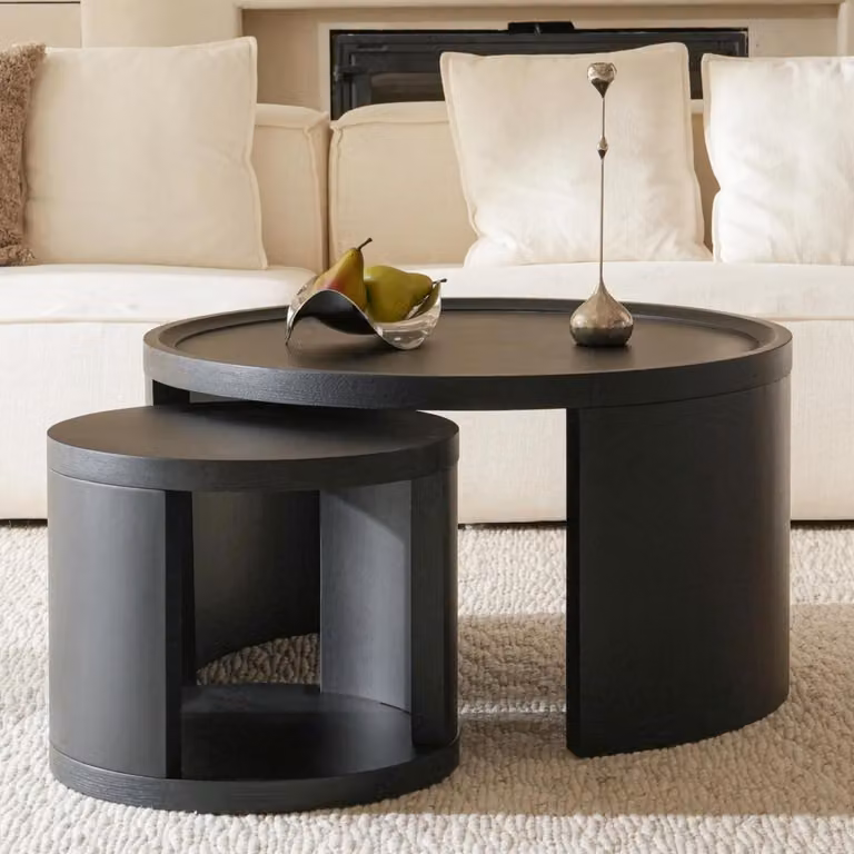 Set di tavolini da caffè rotondi, composto da 2 pezzi, diametro 80/46 cm, colore nero, con bordo rialzato