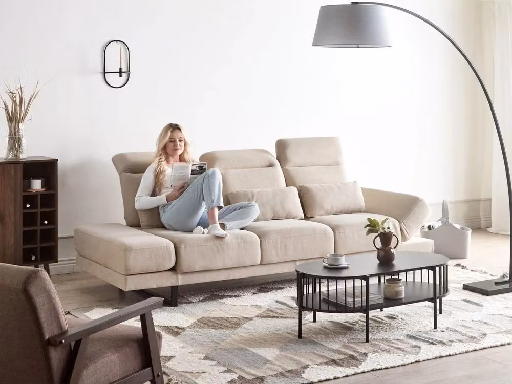 Divano a 3 posti BELIANI beige con schienale e profondità seduta regolabili e cuscini inclusi per soggiorno – 2