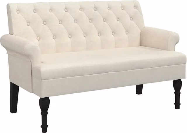 Panca con schienale in lino beige con struttura in legno CFW5816636 L: 120 cm, P: 62 cm, H: 75,5 cm